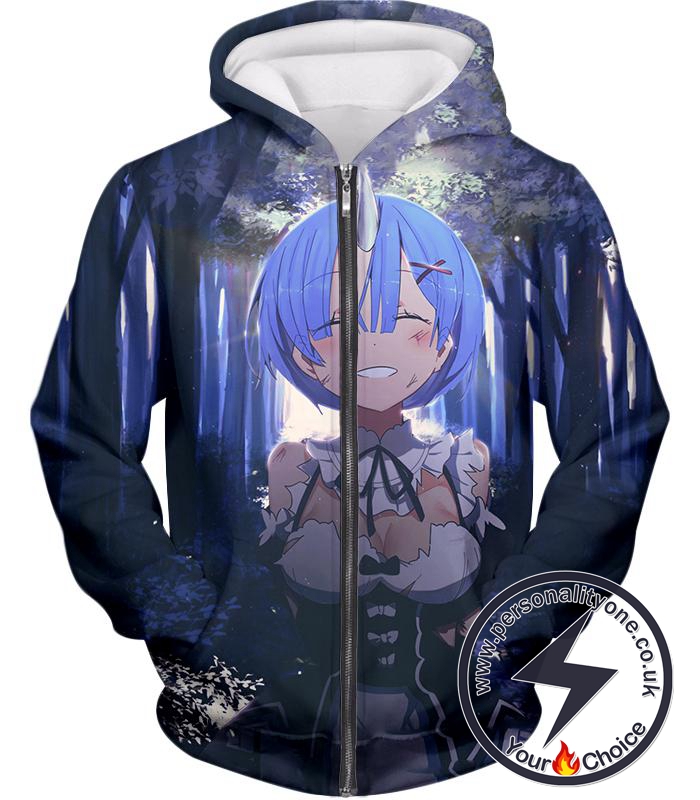 Re:Zero Re:Zero Blue Haired Maid Rem Oni Cool anime Zip Up Hoodie